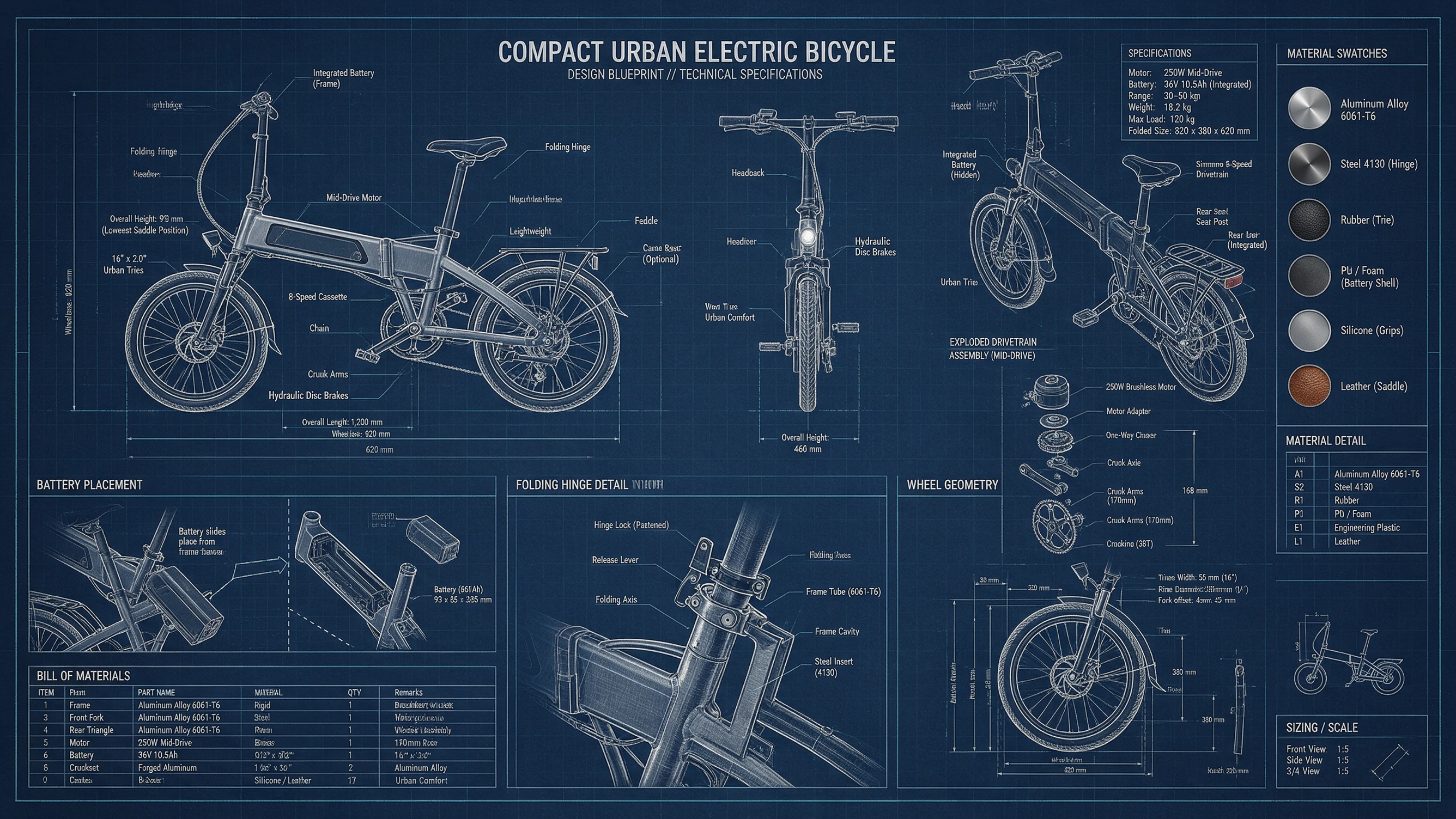 Industrial electric bicycle blueprint generated with Seedream 5.0 Pro